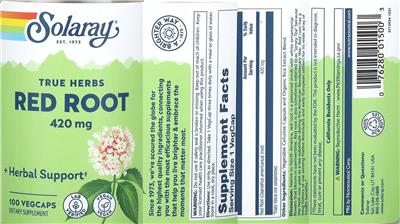 Solaray Red Root 420 mg product packaging