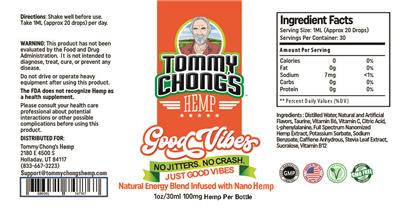 Tommy Chong's Hemp Good Vibes source label used in the packaging illustration