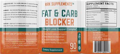 KRK Supplements Fat & Carb Blocker source label used in the packaging illustration