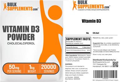 BulkSupplements.com Vitamin D3 Cholecalciferol Powder 50 mg product packaging