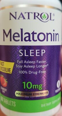 Natrol Melatonin 10 mg Fast Dissolve Strawberry source label used in the packaging illustration