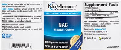 NuMedica NAC N-Acetyl Cysteine source label used in the packaging illustration