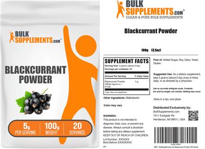 BulkSupplements.com Blackcurrant Powder 5 g source label used in the packaging illustration