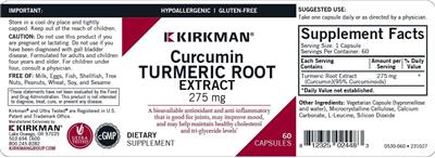 Kirkman Curcumin Turmeric Root Extract 275 mg source label used in the packaging illustration