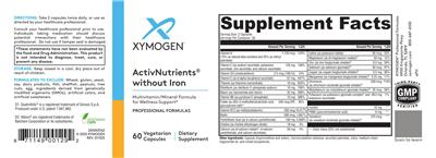 XYMOGEN ActivNutrients without Iron source label used in the packaging illustration