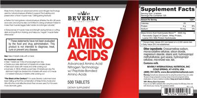 Beverly International Mass Amino Acid source label used in the packaging illustration