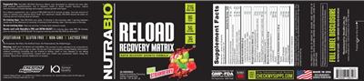 NutraBio Reload Recovery Matrix Kiwi Strawberry source label used in the packaging illustration