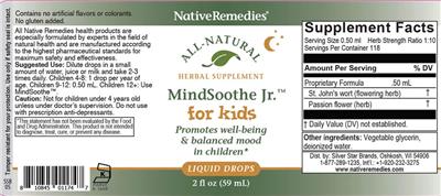 Native Remedies MindSoothe Jr. source label used in the packaging illustration