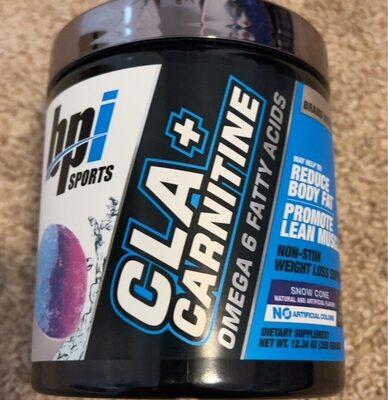 BPI Sports CLA + Carnitine Snow Cone source label used in the packaging illustration