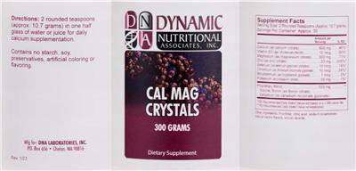 DNA Dynamic Nutritional Associates Cal Mag Crystals source label used in the packaging illustration