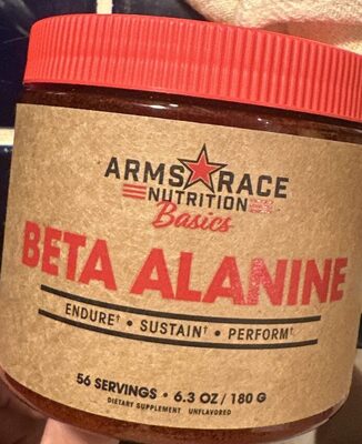 Arms Race Nutrition Basics Beta Alanine Unflavored source label used in the packaging illustration