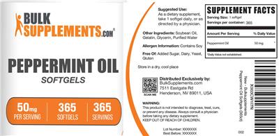 BulkSupplements.com Peppermint Oil Softgels 50 mg product packaging