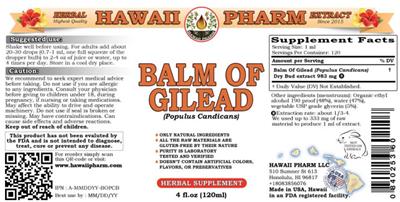 Hawaii Pharm Balm of Gilead source label used in the packaging illustration