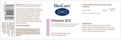 BioCare Vitamin B12 source label used in the packaging illustration