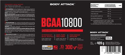 Body Attack BCAA 10800 source label used in the packaging illustration