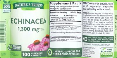 Nature's Truth Echinacea 1300 mg source label used in the packaging illustration