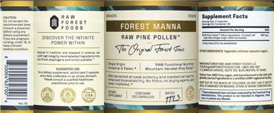 Raw Forest Foods Forest Manna Raw Pine Pollen source label used in the packaging illustration