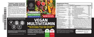 Number One Nutrition Vegan Multivitamin source label used in the packaging illustration
