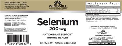 Windmill Selenium 200 mcg source label used in the packaging illustration