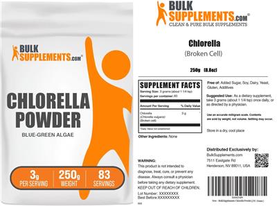 BulkSupplements.com Chlorella Powder Blue-Green Algae 3 g product packaging