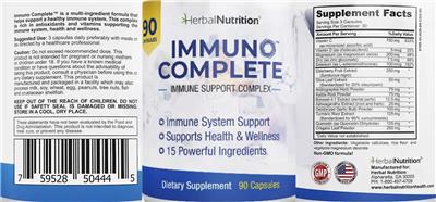 Herbal Nutrition Immuno Complete source label used in the packaging illustration