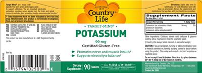 Country Life Target-Mins Potassium 99 mg source label used in the packaging illustration