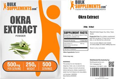 BulkSupplements.com Okra Extract Powder 500 mg product packaging
