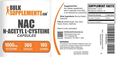 BulkSupplements.com NAC N-Acetyl l-Cysteine 1000 mg Capsules product packaging