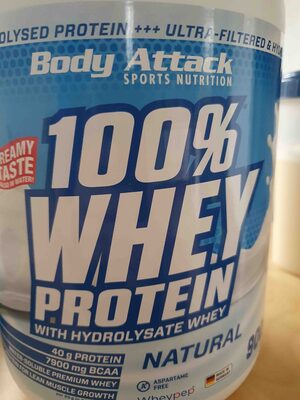 Body Attack Sports Nutrition 100% Whey Protein Natural source label used in the packaging illustration