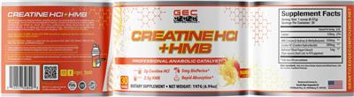GEC Genetic Edge Compounds Creatine HCl + HMB Mango source label used in the packaging illustration