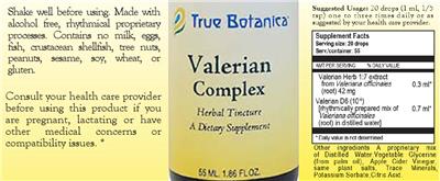 True Botanica Valerian Complex source label used in the packaging illustration