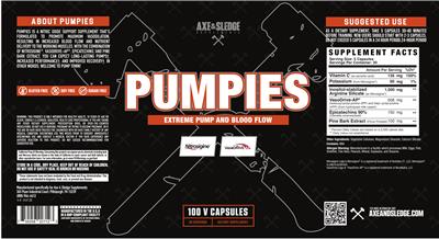 Axe & Sledge Supplements Pumpies source label used in the packaging illustration