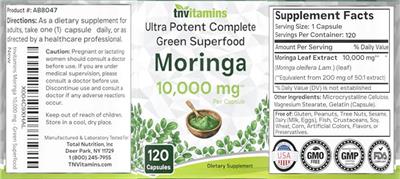 tnvitamins Moringa 10000 mg source label used in the packaging illustration