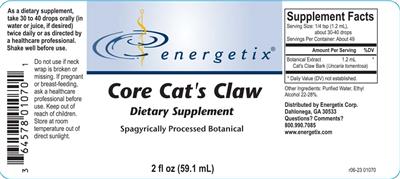 Energetix Core Cat's Claw source label used in the packaging illustration
