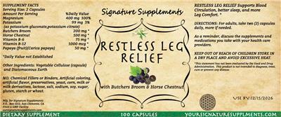 Signature Supplements Restless Leg Relief source label used in the packaging illustration