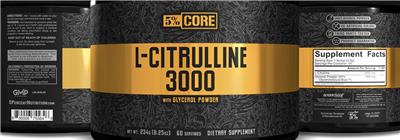 5% Core L-Citrulline 3000 with Glycerol Powder Unflavored source label used in the packaging illustration