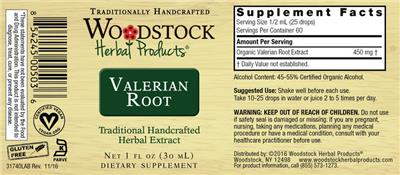 Woodstock Herbal Products Valerian Root source label used in the packaging illustration