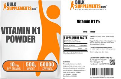 BulkSupplements.com Vitamin K1 1% Powder 10 mg product packaging