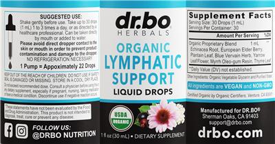 dr.bo HERBALS Organic Lymphatic Support Liquid Drops source label used in the packaging illustration
