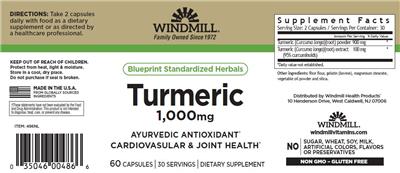Windmill Turmeric 1000 mg source label used in the packaging illustration