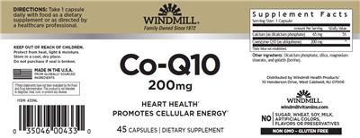 Windmill Co-Q10 200 mg source label used in the packaging illustration
