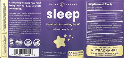 NutraChamps Sleep Gummies Natural Berry Flavor source label used in the packaging illustration