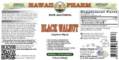 Hawaii Pharm Black Walnut Non-Alcohol product packaging