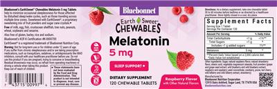 Bluebonnet EarthSweet Chewables Melatonin 5 mg Raspberry Flavor source label used in the packaging illustration