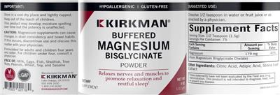 Kirkman Buffered Magnesium Bisglycinate Powder source label used in the packaging illustration