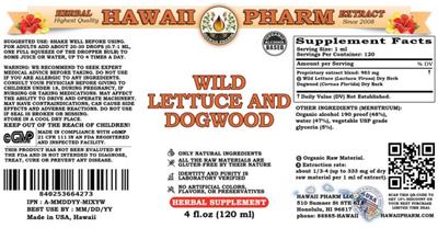 Hawaii Pharm Wild Lettuce and Dogwood product packaging