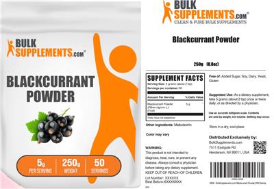 BulkSupplements.com Blackcurrant Powder 5 g source label used in the packaging illustration