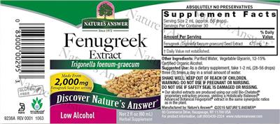 Nature's Answer Fenugreek Extract 2000 mg source label used in the packaging illustration