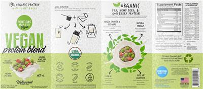 Portions Master Vegan Vegan Protein Blend Unflavored source label used in the packaging illustration