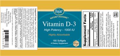 Baar Nature's Blessing Vitamin D-3 1000 IU source label used in the packaging illustration
